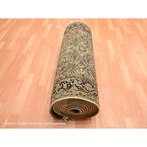 3'x19'5" Golden Yellow, Rajasthan with All Over Leaf Design, Hand Knotted, Densely Woven, 100% Wool, Thick and Plush, XL Runner, Oriental Rug FWR453798