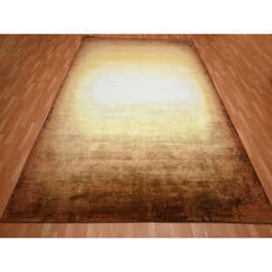 9'x12'1" Shades Of Brown, Rothko Inspired, Modern, Hand Knotted, Wool & Silk, Soft Pile, Oriental Rug FWR453828