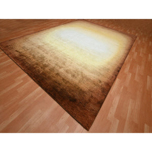 9'x12'1" Shades Of Brown, Rothko Inspired, Modern, Hand Knotted, Wool & Silk, Soft Pile, Oriental Rug FWR453828