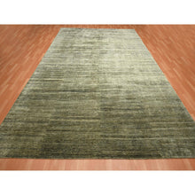 Load image into Gallery viewer, 9&#39;10&quot;x14&#39; Moss Green, Plain Design, Hand Knotted, Soft To The Touch, Pure Silk, Vibrant And Shiny, Oriental Rug FWR453834