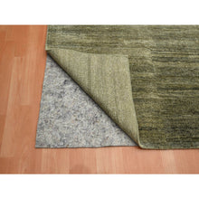 Load image into Gallery viewer, 9&#39;10&quot;x14&#39; Moss Green, Plain Design, Hand Knotted, Soft to the Touch, Pure Silk, Vibrant and Shiny, Oriental Rug FWR453834