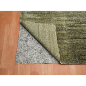 9'10"x14' Moss Green, Plain Design, Hand Knotted, Soft to the Touch, Pure Silk, Vibrant and Shiny, Oriental Rug FWR453834