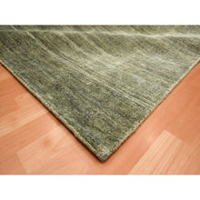 Load image into Gallery viewer, 9&#39;10&quot;x14&#39; Moss Green, Plain Design, Hand Knotted, Soft to the Touch, Pure Silk, Vibrant and Shiny, Oriental Rug FWR453834