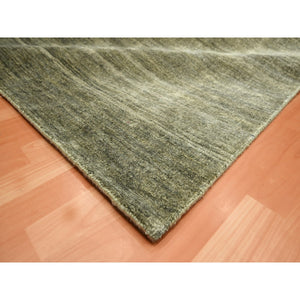 9'10"x14' Moss Green, Plain Design, Hand Knotted, Soft to the Touch, Pure Silk, Vibrant and Shiny, Oriental Rug FWR453834