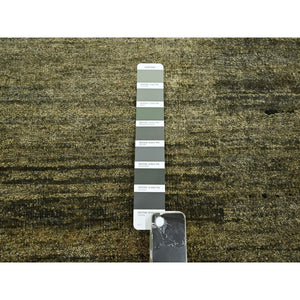 9'10"x14' Moss Green, Plain Design, Hand Knotted, Soft to the Touch, Pure Silk, Vibrant and Shiny, Oriental Rug FWR453834