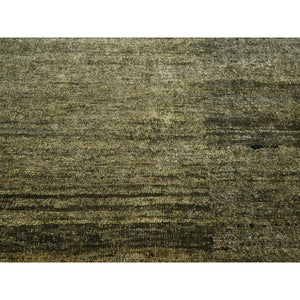 9'10"x14' Moss Green, Plain Design, Hand Knotted, Soft to the Touch, Pure Silk, Vibrant and Shiny, Oriental Rug FWR453834