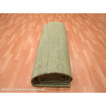 Load image into Gallery viewer, 9&#39;10&quot;x14&#39; Moss Green, Plain Design, Hand Knotted, Soft to the Touch, Pure Silk, Vibrant and Shiny, Oriental Rug FWR453834