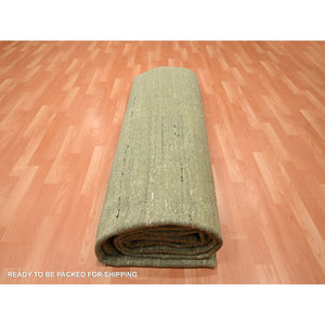 9'10"x14' Moss Green, Plain Design, Hand Knotted, Soft to the Touch, Pure Silk, Vibrant and Shiny, Oriental Rug FWR453834