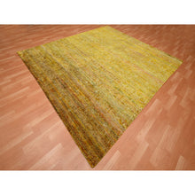 Load image into Gallery viewer, 8&#39;x9&#39;3&quot; Golden Brown With Green, Modern Design, Sari Silk, Hand Knotted, Thick And Plush, Squarish, Oriental Rug FWR453852