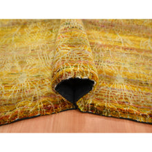 Load image into Gallery viewer, 8&#39;x9&#39;3&quot; Golden Brown With Green, Modern Design, Sari Silk, Hand Knotted, Thick And Plush, Squarish, Oriental Rug FWR453852
