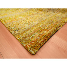 Load image into Gallery viewer, 8&#39;x9&#39;3&quot; Golden Brown With Green, Modern Design, Sari Silk, Hand Knotted, Thick And Plush, Squarish, Oriental Rug FWR453852
