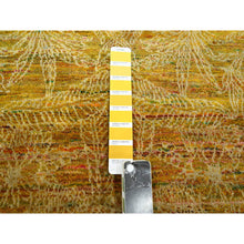 Load image into Gallery viewer, 8&#39;x9&#39;3&quot; Golden Brown With Green, Modern Design, Sari Silk, Hand Knotted, Thick And Plush, Squarish, Oriental Rug FWR453852