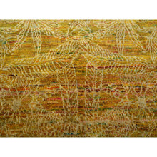 Load image into Gallery viewer, 8&#39;x9&#39;3&quot; Golden Brown With Green, Modern Design, Sari Silk, Hand Knotted, Thick And Plush, Squarish, Oriental Rug FWR453852
