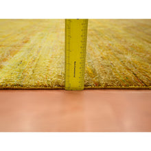 Load image into Gallery viewer, 8&#39;x9&#39;3&quot; Golden Brown With Green, Modern Design, Sari Silk, Hand Knotted, Thick And Plush, Squarish, Oriental Rug FWR453852