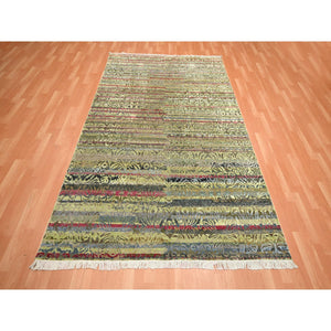 6'1"x9'1" Shades Of Brown With Green, Abrash Design, Silk With Oxidized Wool, Hand Knotted, Oriental Rug FWR453864