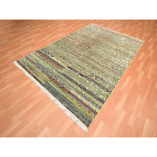 Load image into Gallery viewer, 6&#39;1&quot;x9&#39;1&quot; Shades Of Brown With Green, Abrash Design, Silk With Oxidized Wool, Hand Knotted, Oriental Rug FWR453864