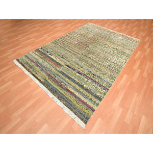 6'1"x9'1" Shades Of Brown With Green, Abrash Design, Silk With Oxidized Wool, Hand Knotted, Oriental Rug FWR453864