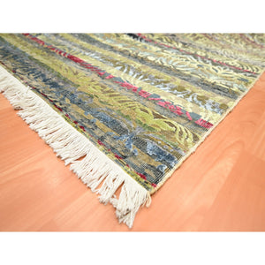 6'1"x9'1" Shades Of Brown With Green, Abrash Design, Silk With Oxidized Wool, Hand Knotted, Oriental Rug FWR453864