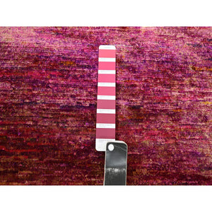 5'x6'10" Shades of Pink, Abrash Design, Sari Silk, Plain, Soft to the Touch, Hand Knotted, Oriental Rug FWR453870