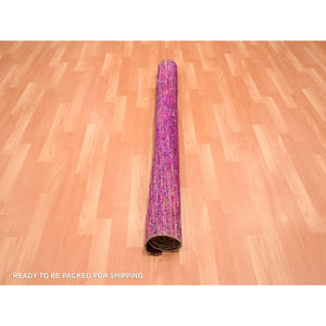 5'x6'10" Shades of Pink, Abrash Design, Sari Silk, Plain, Soft to the Touch, Hand Knotted, Oriental Rug FWR453870