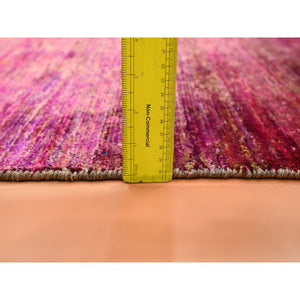 5'x6'10" Shades of Pink, Abrash Design, Sari Silk, Plain, Soft to the Touch, Hand Knotted, Oriental Rug FWR453870
