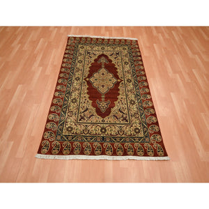 4'x6' Wine Red, Pure Silk, Tabriz Haji Jalili Paisley Design, Hand Knotted, Soft Pile, Oriental Rug FWR453882