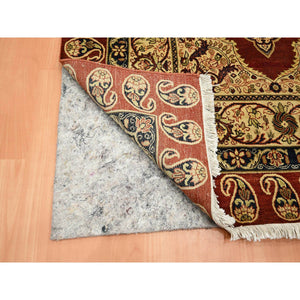 4'x6' Wine Red, Pure Silk, Tabriz Haji Jalili Paisley Design, Hand Knotted, Soft Pile, Oriental Rug FWR453882