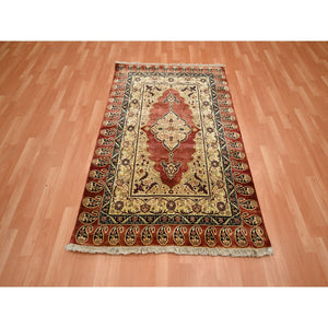 4'x6' Scarlet Red, Pure Silk, Tabriz Haji Jalili Paisley Design, Soft Pile, Hand Knotted, Oriental Rug FWR453888
