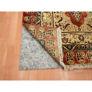 4'x6' Scarlet Red, Pure Silk, Tabriz Haji Jalili Paisley Design, Soft Pile, Hand Knotted, Oriental Rug FWR453888