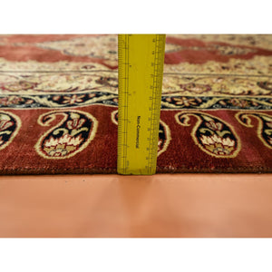 4'x6' Scarlet Red, Pure Silk, Tabriz Haji Jalili Paisley Design, Soft Pile, Hand Knotted, Oriental Rug FWR453888