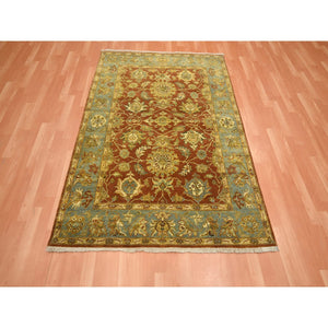 4'8"x6'4" Rust Red, Lamani Collection with Large Flower Motifs, 100% Wool, 300 KPSI, Hand Knotted, Oriental Rug FWR453900