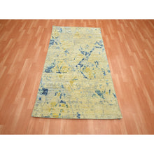 Load image into Gallery viewer, 3&#39;10&quot;x6&#39;3&quot; Khaki Brown with Touches of Navy, Silk with Oxidized Wool, Modern Design, Hand Knotted, Oriental Rug FWR453918