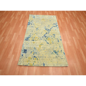 3'10"x6'3" Khaki Brown with Touches of Navy, Silk with Oxidized Wool, Modern Design, Hand Knotted, Oriental Rug FWR453918