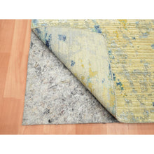 Load image into Gallery viewer, 3&#39;10&quot;x6&#39;3&quot; Khaki Brown with Touches of Navy, Silk with Oxidized Wool, Modern Design, Hand Knotted, Oriental Rug FWR453918