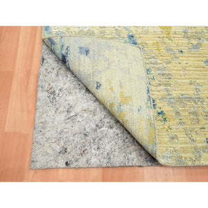 3'10"x6'3" Khaki Brown with Touches of Navy, Silk with Oxidized Wool, Modern Design, Hand Knotted, Oriental Rug FWR453918