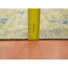 Load image into Gallery viewer, 3&#39;10&quot;x6&#39;3&quot; Khaki Brown with Touches of Navy, Silk with Oxidized Wool, Modern Design, Hand Knotted, Oriental Rug FWR453918