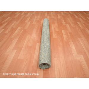 4'x6'1" Laurel Green, Hand Knotted, Plain Solid Design, Soft to the Touch, Pure Silk, Oriental Rug FWR453930