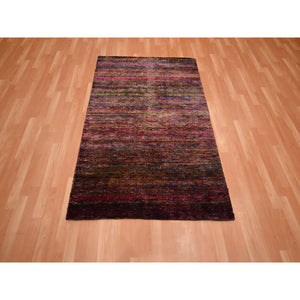 Wine Red, Plain Solid Design, Pure Sari Silk, Hand Knotted, Soft to the Touch, Oriental Rug FWR453936
