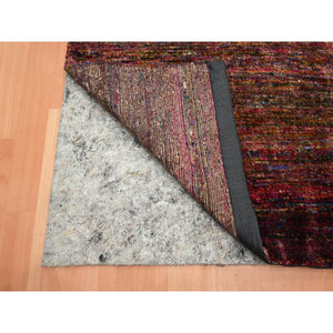 Wine Red, Plain Solid Design, Pure Sari Silk, Hand Knotted, Soft to the Touch, Oriental Rug FWR453936