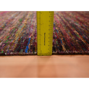 Wine Red, Plain Solid Design, Pure Sari Silk, Hand Knotted, Soft to the Touch, Oriental Rug FWR453936