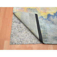 Load image into Gallery viewer, 3&#39;x12&#39; Gray with Pastel Color Shades, Modern Design, Pure Silk, Shaved Low, Hand Knotted, Runner, Oriental Rug FWR453942