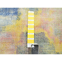 Load image into Gallery viewer, 3&#39;x12&#39; Gray with Pastel Color Shades, Modern Design, Pure Silk, Shaved Low, Hand Knotted, Runner, Oriental Rug FWR453942