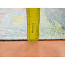 Load image into Gallery viewer, 3&#39;x12&#39; Gray With Pastel Color Shades, Modern Design, Pure Silk, Shaved Low, Hand Knotted, Runner, Oriental Rug FWR453942