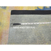 Load image into Gallery viewer, 3&#39;x12&#39; Gray With Pastel Color Shades, Modern Design, Pure Silk, Shaved Low, Hand Knotted, Runner, Oriental Rug FWR453942