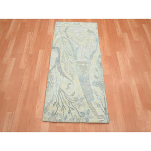 2'x4'3" Pristine White, Bijar Garus Spacious Persian Design with Soft Colors, Wool & Silk, Hand Knotted, Natural Dyes, Sample, Mat, Oriental Rug FWR453948