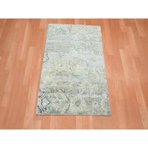 2'x3'2" Cloud Gray, Wool & Silk, Oushak Design, Hand Knotted, Mat, Sample, Oriental Rug FWR453954
