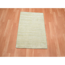 Load image into Gallery viewer, 2&#39;x3&#39; Linen White, Plain Line Design, Silk With Oxidized Wool, Hand Knotted, Textured Pile, Sample, Mat, Oriental Rug FWR453960