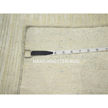 Load image into Gallery viewer, 2&#39;x3&#39; Linen White, Plain Line Design, Silk With Oxidized Wool, Hand Knotted, Textured Pile, Sample, Mat, Oriental Rug FWR453960