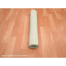 Load image into Gallery viewer, 2&#39;x3&#39; Linen White, Plain Line Design, Silk With Oxidized Wool, Hand Knotted, Textured Pile, Sample, Mat, Oriental Rug FWR453960