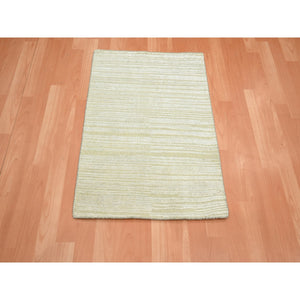 2'x3' Photon White, Plain Line Design, Silk With Oxidized Wool, Hand Knotted, Textured Pile, Sample, Mat, Oriental Rug FWR453966